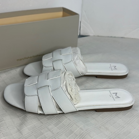 Kayli White Leather Woven Slide Sandals by Marc Fisher LTD - Picture 4 of 10